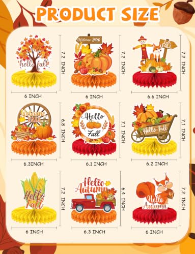 Fall Thanksgiving Table Decorations, Autumn Honeycomb Centerpieces - style: 9 PCS Fall