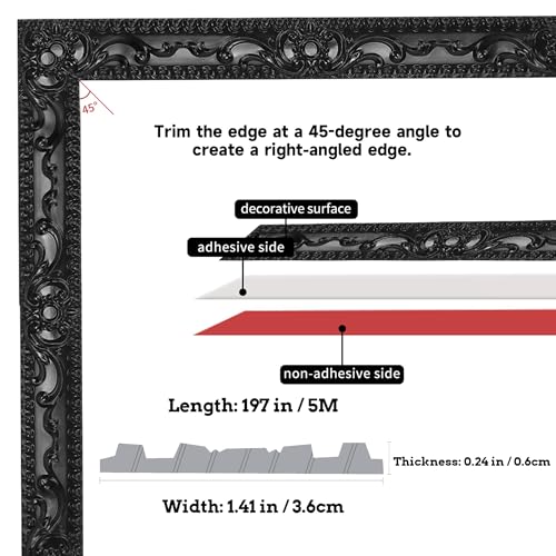 Flexible Molding Trim Wall Trim, 16.4 Feet Self Adhesive Peel and Stick Molding Ceiling Molding, Cabinet Border, Mirror Frame Trim Wall Trim for Home Decor Wall Molding & Trim (Black) - color: Black