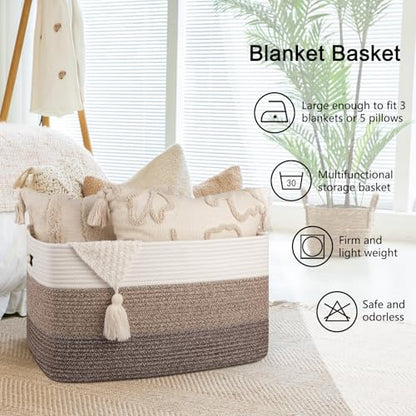 OIAHOMY Blanket Basket Laundry Basket Dog Toy Basket 75L Dark Brown - color: Gradient Dark Brown, size: 22”x17”x12”