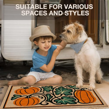 Rustic Fall Pumpkin Faux Coco Coir Doormat Door Mat 17x30 - color: Fall Pumpkin