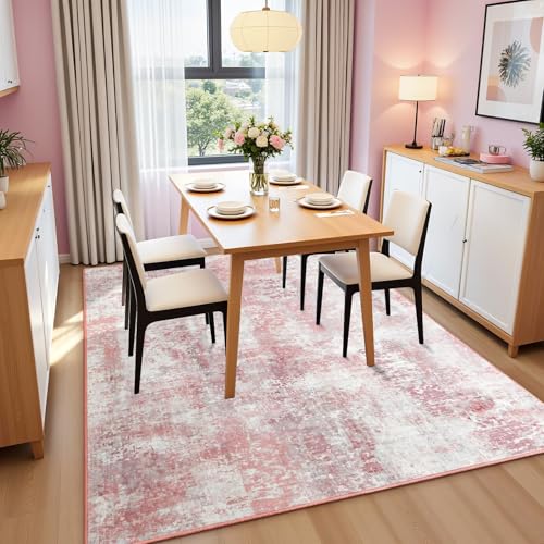 Macgace Washable Abstract Area Rug for Living Room, Modern 6x9 Rugs Pink - color: Blush Pink, size: 6' x 9' (Rectangular)