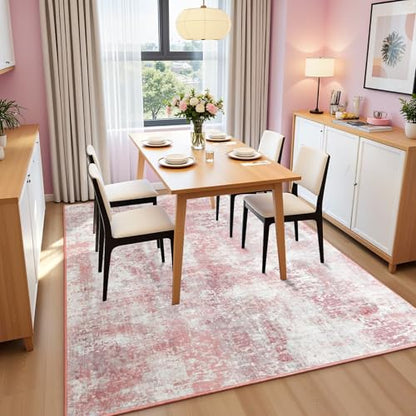 Macgace Washable Abstract Area Rug for Living Room, Modern 6x9 Rugs Pink - color: Blush Pink, size: 6' x 9' (Rectangular)