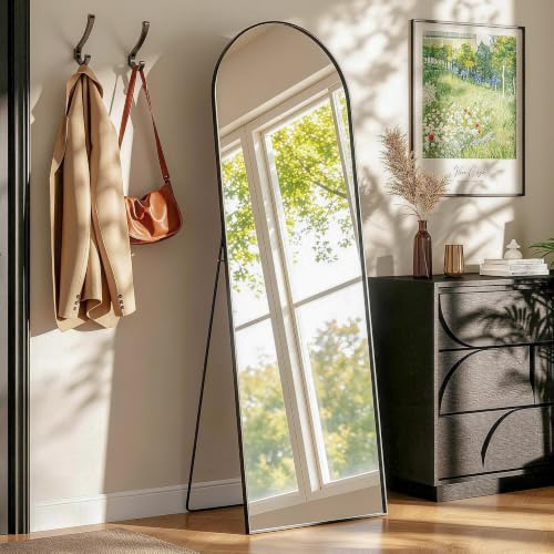 71" x 24"Arched Floor Mirrors Aluminum Alloy Frame(Black) - color: Black, size: 71"L x 24"W