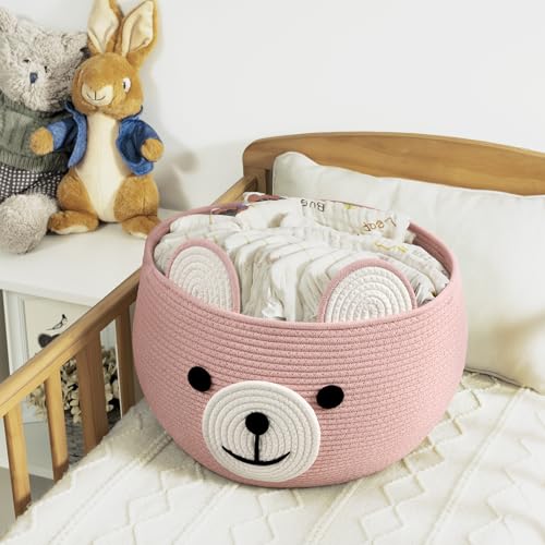 CherryNow Large Baby Basket for Gifts Empty, Cute Bear Design, Brght Pink - color: Pink, size: 15.7"D x 10.5"H