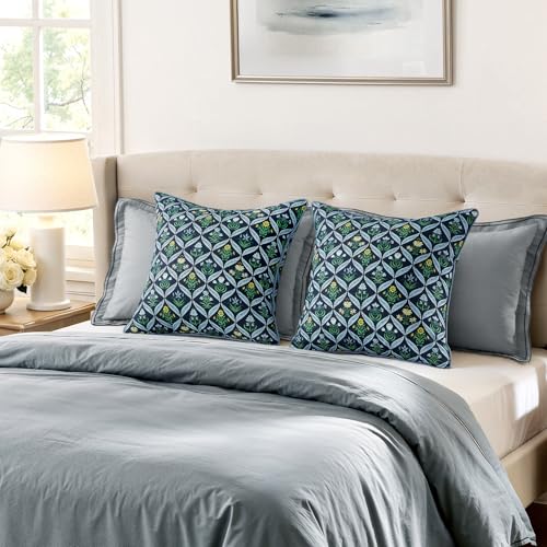 MIULEE Floral Throw Pillow Covers 18x18 Set of 2, Dark Blue - color: Dark Blue, size: 18" x 18" (Pack of 2)