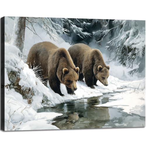 Halioyo Snow Forest Bear Canvas Wall Art, Farmhouse Wall Decor(12x16 in) - color: Painting-15, size: 16"L x 12"W