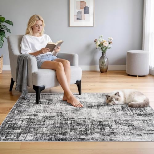 Washable 3x4 Entryway Rug: Modern Abstract Kitchen Rugs Black - color: Black, size: 3' x 4' (Rectangular)