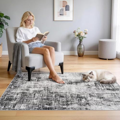 Washable 3x4 Entryway Rug: Modern Abstract Kitchen Rugs Black - color: Black, size: 3' x 4' (Rectangular)