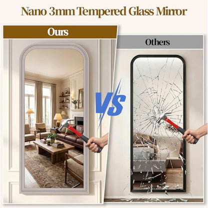 71"x32" Full Length Mirror with Stand, Arched PU Frame - color: Antique Silver