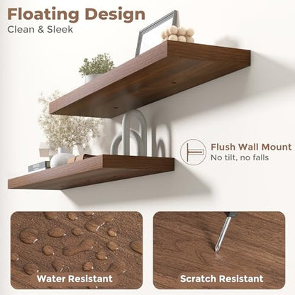 36 Inch Floating Shelves, 8"Deep Wall Shelf, 55 Lbs Capacity, Walnut, 2pcs - color: Walnut, size: 36"Wx8"Dx1.2"H