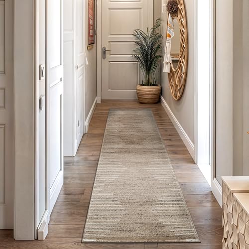 Rugshop Bohemian Stripe Stain Resistant Runner Rug Beige 2' x 7' - color: Beige, size: 2' x 7' (Rectangular)