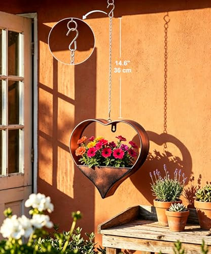 Heart Hanging Planter Metal Plant Hanger with Drainage Hole - color: Rustic Heart