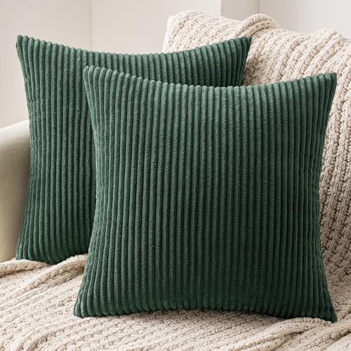 MIULEE Decorative Corduroy Throw Pillow Covers Set of 2 16x16 Army Green - color: Army Green, size: 16" x 16" (Pack of 2)