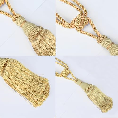 BEL AVENIR 4 Pack Curtain Tiebacks Tassel Drapery Tie-Backs Rope Holdbacks - color: Gold, size: 4 Pack