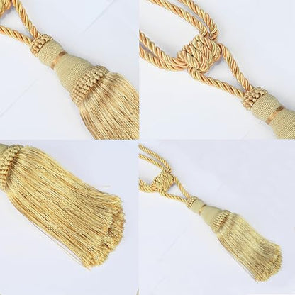 BEL AVENIR 4 Pack Curtain Tiebacks Tassel Drapery Tie-Backs Rope Holdbacks - color: Gold, size: 4 Pack