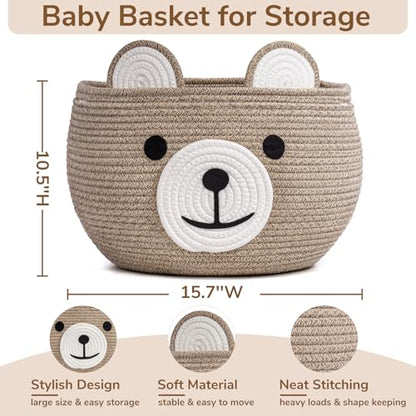 CherryNow Large Baby Basket for Gifts Empty, Cute Bear Design, Light Brown - color: Light Brown, size: 15.7"D x 10.5"H