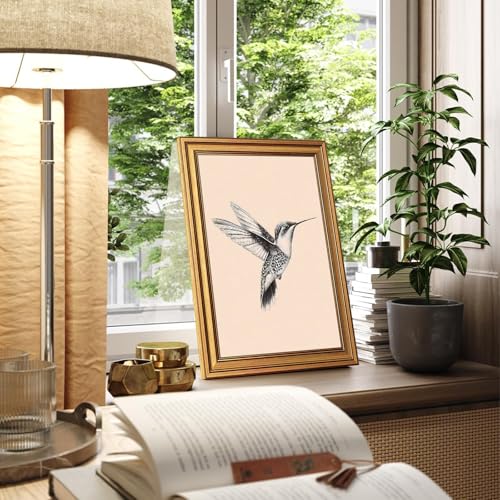 Gold Framed Hummingbird Wall Art Black And White Bird Pictures 12x16 Inch - color: Hummingbird, size: 16"L x 12"W