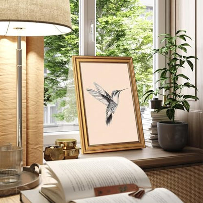Gold Framed Hummingbird Wall Art Black And White Bird Pictures 12x16 Inch - color: Hummingbird, size: 16"L x 12"W