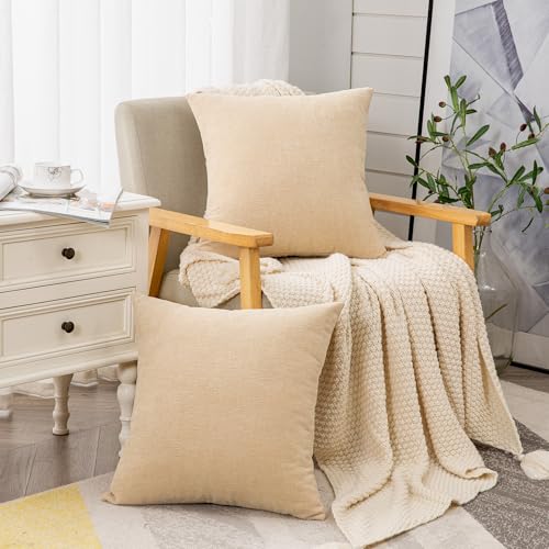 GAWAMAY Beige Chenille Throw Pillow Covers 24x24 Set of 2 for Couch - color: Beige, size: 24" x 24" (Pack of 2)