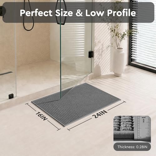 tchdio Bath Mat, Absorbent Bathroom Mat Quick Dry, Thin Bathroom Rugs Fit Under Door, Non Slip Washable Bath Rugs with Solid Rubber Backing, Low Profile Bath Mats for Bathroom, Grey, 16" x 24" - color: Grey, size: 2' x 1'4" (Rectangular)