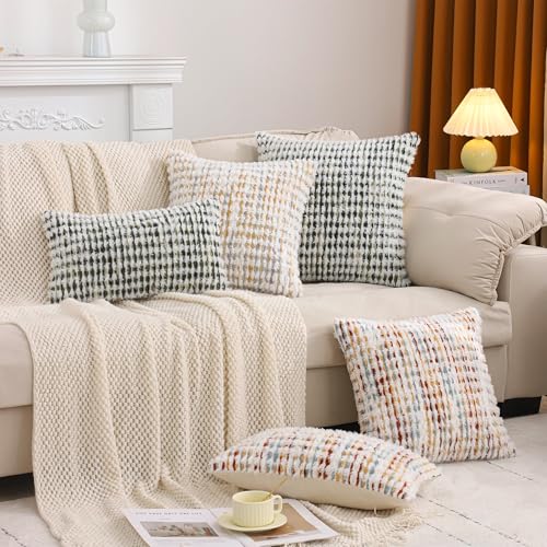 LUOYEHK Boho Throw Pillow Covers 16x16 Inch Set of 2 Chenille Tufted Pillowcase Farmhouse Neutral Cushion Covers for Couch Sofa Bed Living Room, Green White - color: Green White, size: 16" x 16" (Pack of 2)
