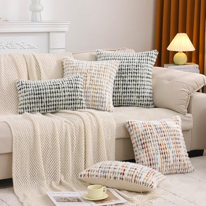 LUOYEHK Boho Throw Pillow Covers 16x16 Inch Set of 2 Chenille Tufted Pillowcase Farmhouse Neutral Cushion Covers for Couch Sofa Bed Living Room, Green White - color: Green White, size: 16" x 16" (Pack of 2)