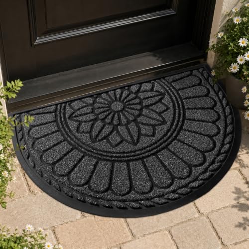 Mibao Half Round Door Mat, 47"x32", Grey, Non-Slip Welcome Entrance - color: Grey, size: 2'8" x 3'11" (Semicircular)