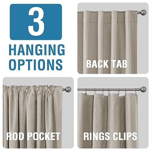 H.VERSAILTEX Faux Linen 100% Blackout Curtains for Bedroom 63 inches Long Thermal Insulated Textured Linen Look Curtain Back Tab/Rod Pocket/Hook Belt Draperies 2 Panels, 52 x 63 Inch，Stone - color: Stone, size: 52"W x 63"L (Pack of 2)