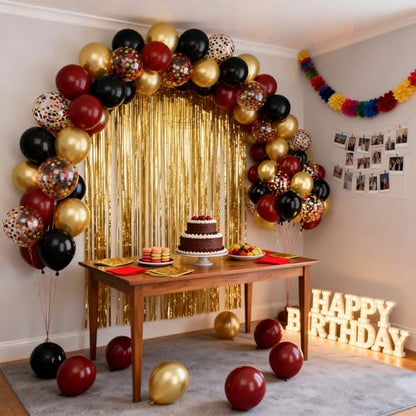 Patimate Burgundy Black Gold Balloons Set 50Pcs 12 Inch Latex Party Balloon - color: Burgundy Black Gold