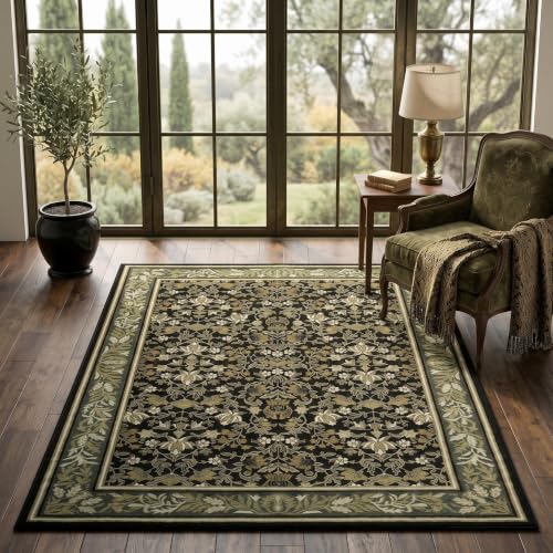 GarveeHome Washable 3x5 Entryway Rugs Non Slip Kitchen Area Rug Green Black | Boho Vintage Soft Low Pile Stain Resistant Indoor Carpet for Living Room Bedroom Hallway Nursery Home Office - color: Green Black, size: 3' x 5' (Rectangular)