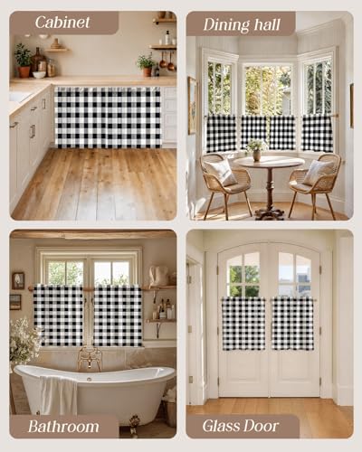 Miss Adola 24 Inch Length Kitchen Tier Curtains, Black Plaid - color: Black Plaid, size: 28"W x 24"L (Pack of 2)
