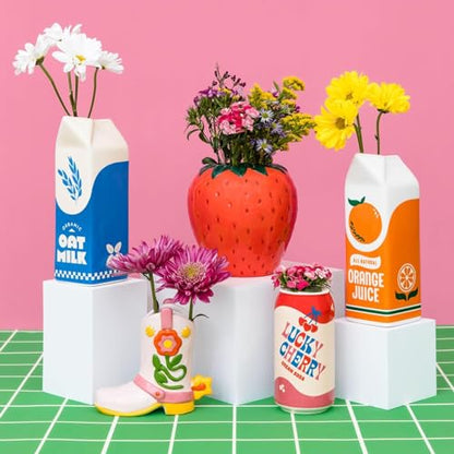ban.do Retro Inspired Novelty 세라믹 OJ 판지 꽃병, 오렌지 주스 - color: 오렌지 주스.