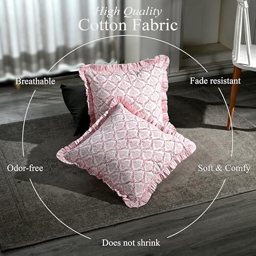 CPC Blush Rose Block Print Ruffle Pillow Cover 18x18 Inch, Pack of 2 - color: Blush Rose, size: 18" x 18" (Pack of 2)
