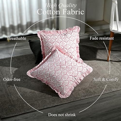 CPC Blush Rose Block Print Ruffle Pillow Cover 18x18 Inch, Pack of 2 - color: Blush Rose, size: 18" x 18" (Pack of 2)