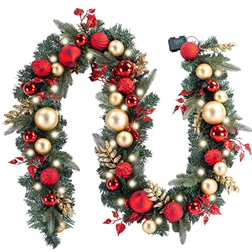 WANNA-CUL Pre-Lit 9ft Christmas Garland with Lights 50 LED Red Gold Baubles - color: 02-red Gold