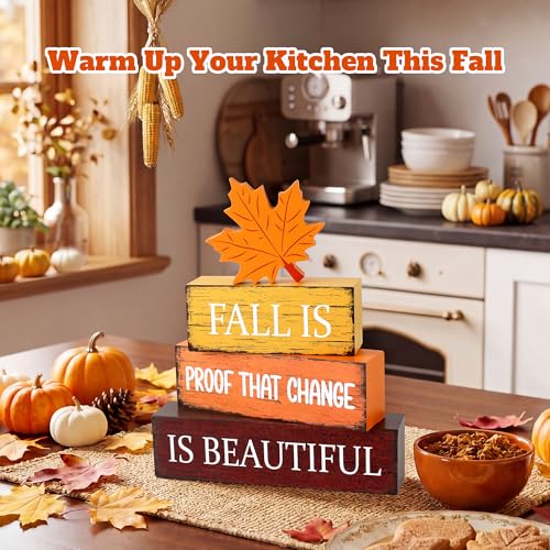 4 Pcs Fall Wooden Decor, Fall Table Decorations Gifts for Home