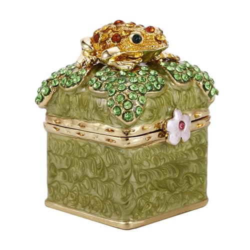 Hand Painted Enameled Mini Frog Trinket Box, Hinged Unique Mini Ring Necklace Jewelry Organizer, Classical Bejeweled Storage, Figurine Collectible Keepsake Home Decor (Frog on Box) - color: Frog on Box