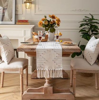Caflife Grey Beige Cotton Linen Rustic Boho Table Runner 13 x 60 Inch Long - color: Grey Beige, size: 13x60Inch