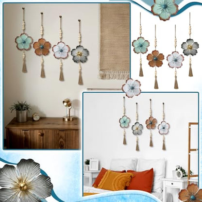 Tandefio 4 Pcs Metal Floral Tassels with Farmhouse Wood Beads, Retro - color: Retro