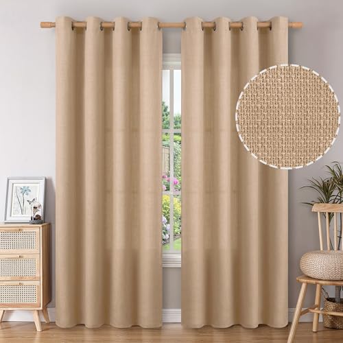 BGment Tan Curtains for Living Room 84 Inch Long - Burlap 2 Panels - color: Tan, size: 52"W x 84"L (Pack of 2)