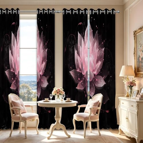 Black and Pink Blackout Curtains, Lotus Drapes 96 inches length, 2 Panels - color: Black and Pink, size: 52"W x 96"L (Pack of 2)