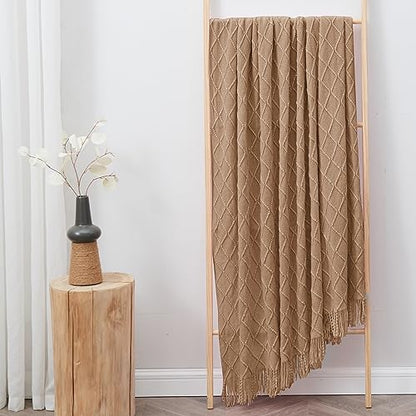 inhand Khaki Knitted Throw Blanket for Couch and Bed, 60"x80" - color: Khaki, size: 60"x80"