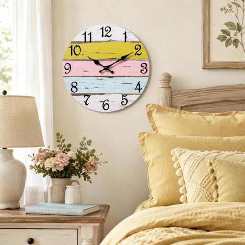 CHYLIN Wall Clock Silent Non-Ticking Battery Operated Pink Yellow Striped - color: C-pink Yellow Striped, size: 8 inch
