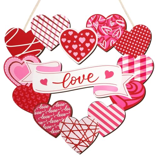 Wood Wreath for Front Door Porch Window Wall Hanging Decor (Pink) - style: Pink