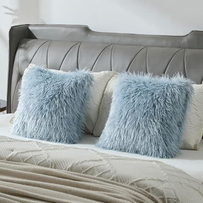 FUTEI Pack of 2 Faux Wool Throw Pillow Covers 18x18 Inch, Dusty Blue - color: Dusty Blue