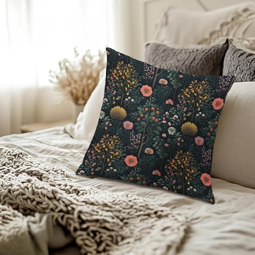 빈티지 무디 플로럴 베개 커버 45.7x45.7cm(18x18인치), 다크 아카데미아 코티지 코어 룸 데코, 윌리엄 모리스 플라워 식물 장식 베개 커버 농가 가정 침실 거실용 - color: 색상 a