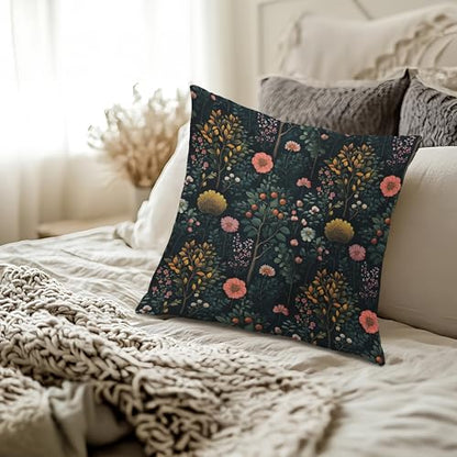 빈티지 무디 플로럴 베개 커버 45.7x45.7cm(18x18인치), 다크 아카데미아 코티지 코어 룸 데코, 윌리엄 모리스 플라워 식물 장식 베개 커버 농가 가정 침실 거실용 - color: 색상 a