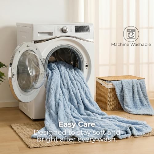 The Seacliff Blanket 50x60 Throw, Tidewater Blue – Lightweight Soft Fleece Throw Blanket for Couch, Breathable All Season, Coastal Wave Texture - color: Tidewater Blue, size: Throw 50x60