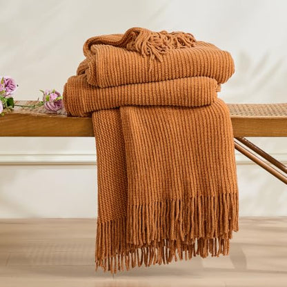 Chenille Yellow Throw Blanket for Couch Bed,Soft Blanket 50"x60" - color: Honey Yellow, size: 50"x60"