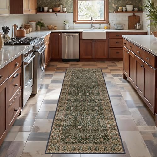 Bavni 2'6" x 8' Kitchen Runner Rug, Washable Non Slip, Dark Green Brown - color: Dark Green Brown, size: 2'6" x 8' (Rectangular)